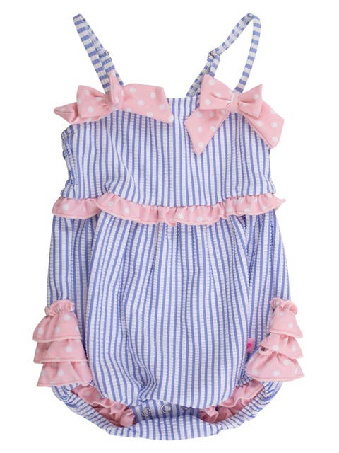 UPF50+ Seersucker One Piece Bow Bubble Romper Swimsuit