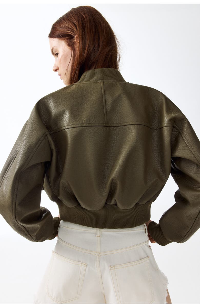 H&M Coated Bomber Jacket, Alternate, color, Dark Khaki Green