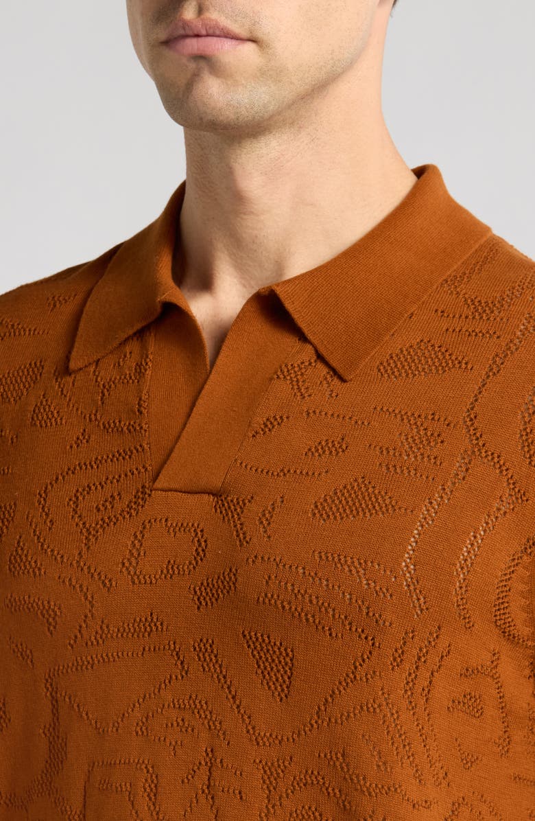 NN07 Ryan 6692 Abstract Floral Pointelle Organic Cotton Polo, Alternate, color, Caramel