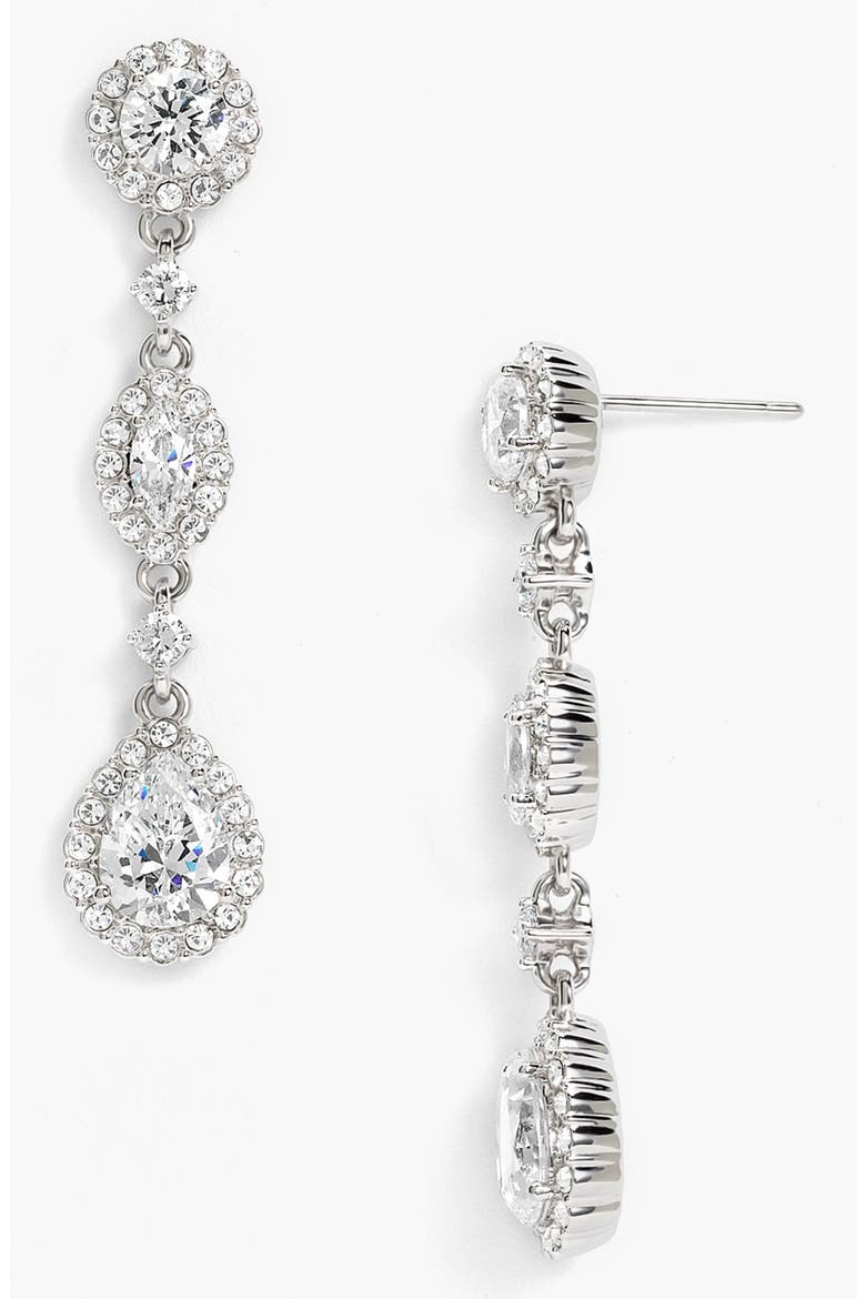 Framed Cubic Zirconia & Crystal Drop Earrings, Main, color, SILVER/ CLEAR