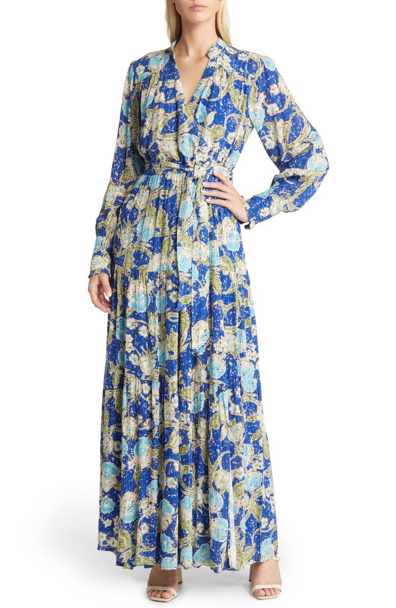 BTFL-life Anniki Floral Long Sleeve Maxi Wrap Dress, Main, color, Blue