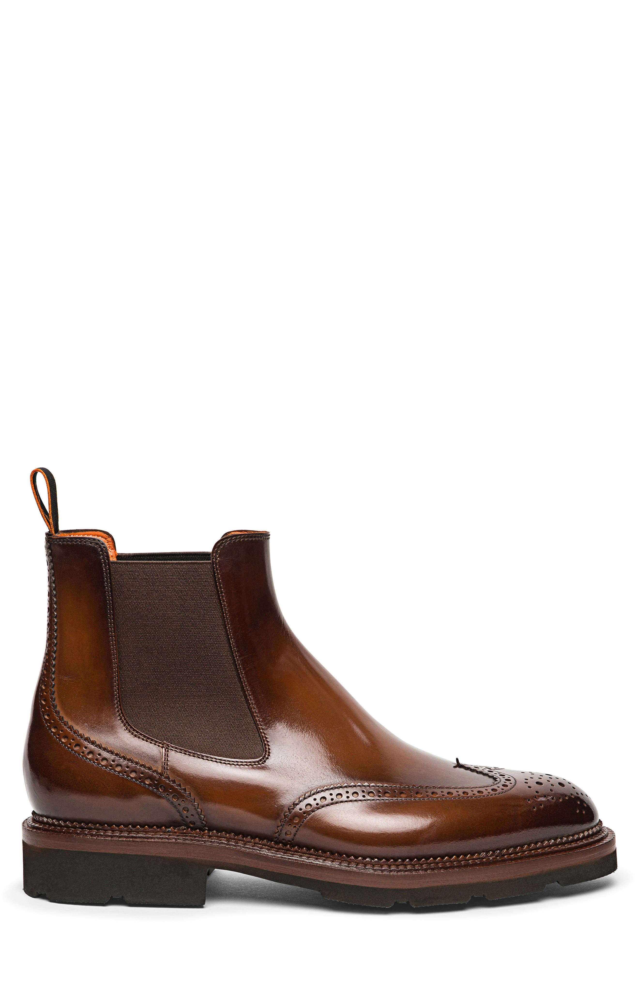 Santoni Kalama Wingtip Chelsea Boot, Alternate, color, Brown