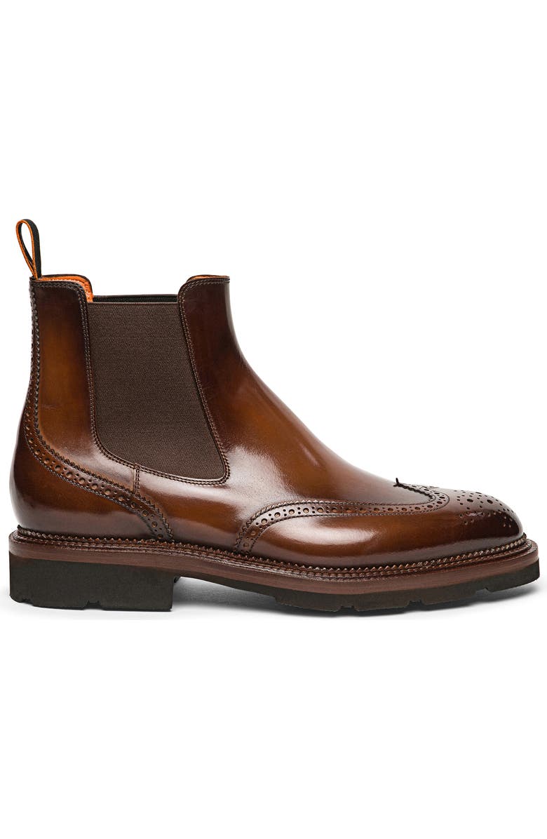 Santoni Kalama Wingtip Chelsea Boot, Alternate, color, Brown