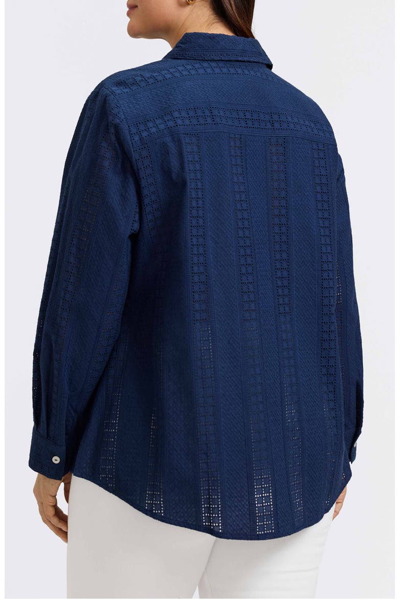Zoey Mixed Stitch Cotton Button-Up Shirt, Alternate, color, NAVY