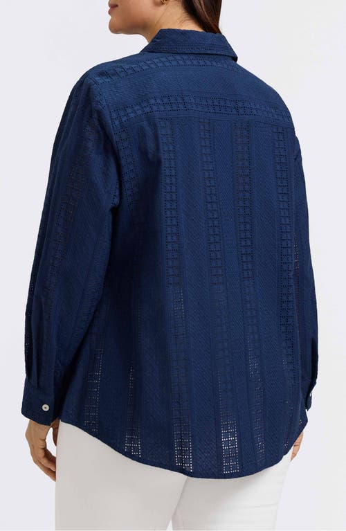Foxcroft Zoey Mixed Stitch Cotton Button-up Shirt In Navy