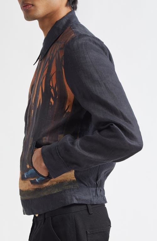 Endless Joy In The Pines Border French Linen Blouson Jacket In Bronze/black