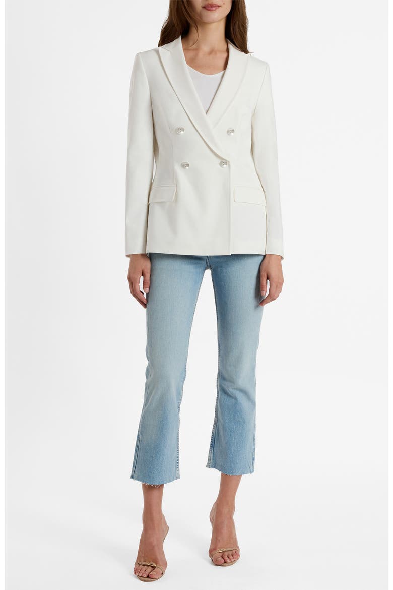 Caryn Double-Breasted Blazer in Cotton Stretch, Alternate, color, Ivory