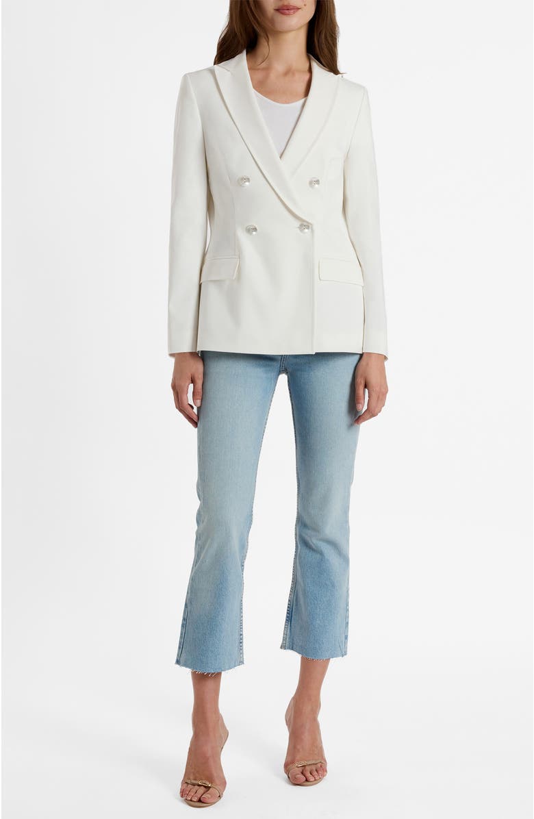 Santorelli Caryn Double-Breasted Blazer in Cotton Stretch, Alternate, color, Ivory