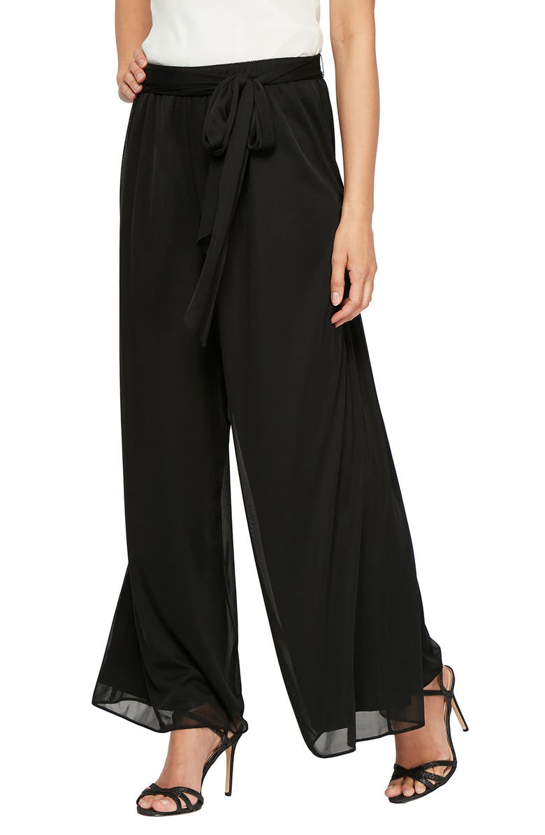 Alex Evenings Tie Waist Mesh Pants, Main, color, Black