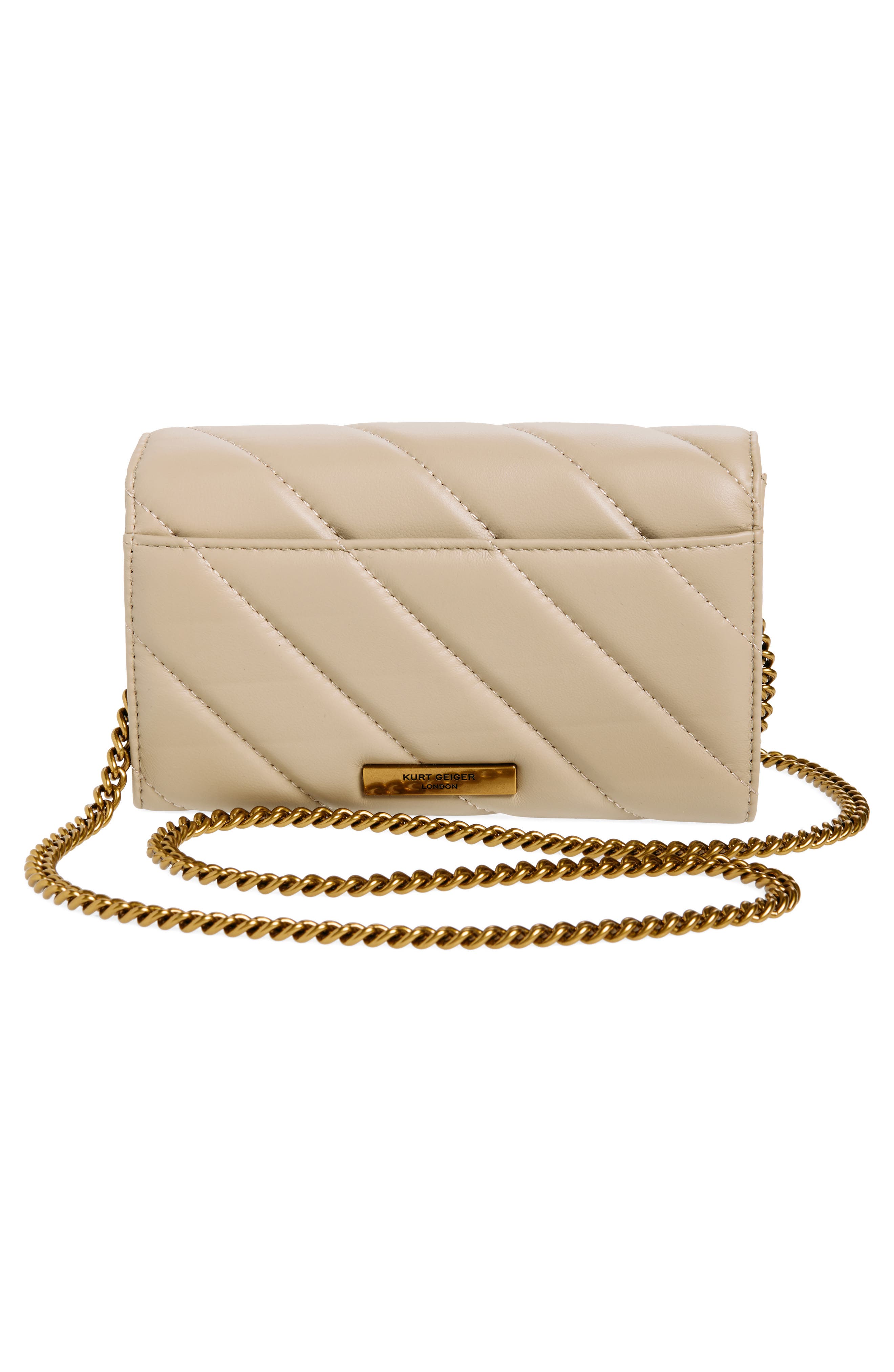 Kurt Geiger London Soho Quilted Leather Wallet on a Chain, Alternate, color, Beige