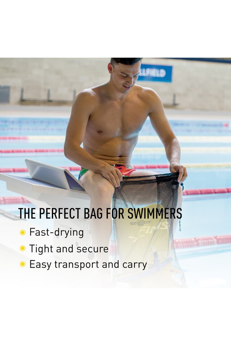 Mesh Gear Bag for Swim Equipment Quick Dry Nylon Drawstring Closure Zip Pocket Hook Attachment, Alternate, color, Black