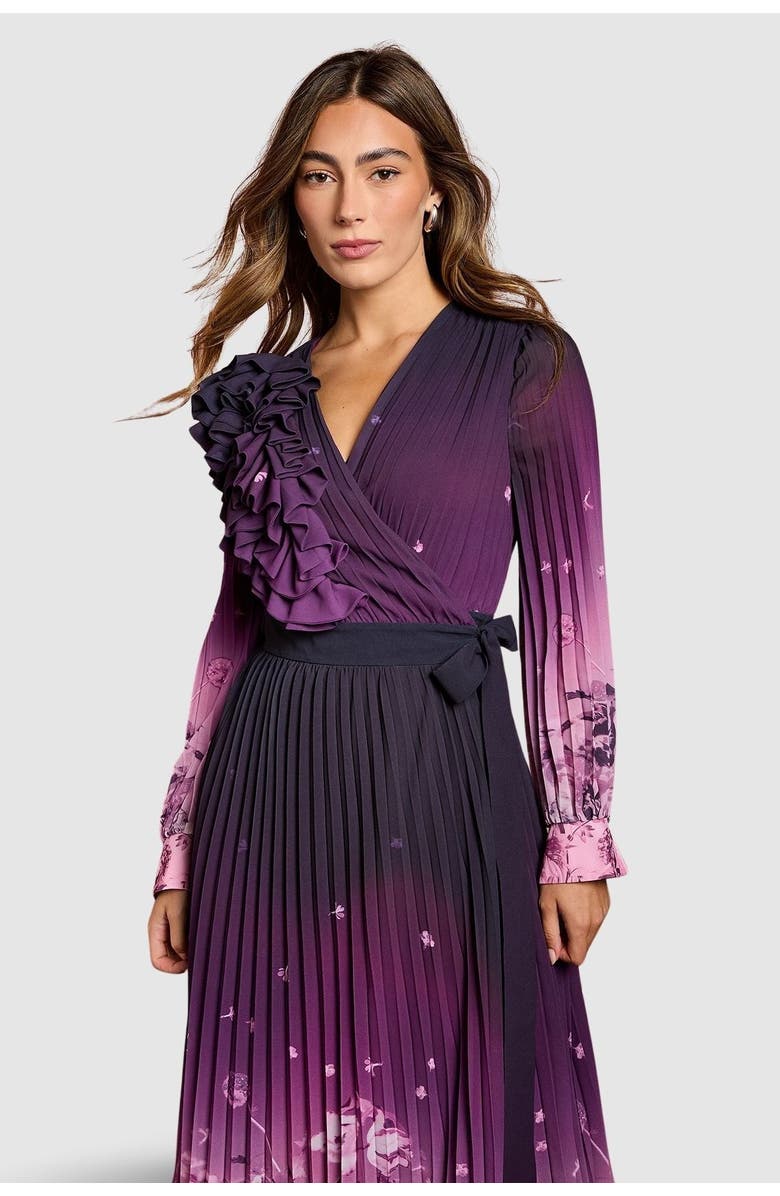 Coast Floral Corsage Wrap Georgette Dress, Alternate, color, Mauve