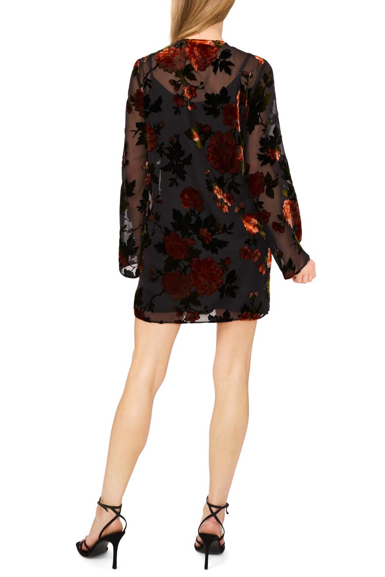 Floral Velvet Burnout Long Sleeve Minidress, Alternate, color, RICH BLACK
