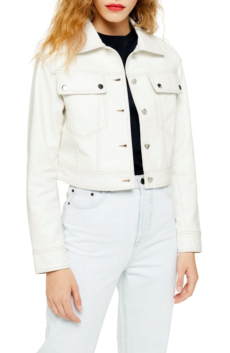 Topshop Western Faux Leather Jacket, Main, color, 