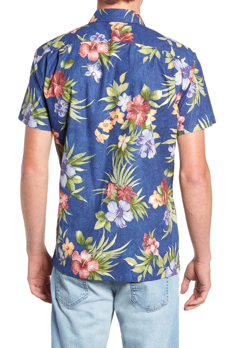 Tropical Filter Trim Fit Camp Shirt, Alternate, color, NAVY