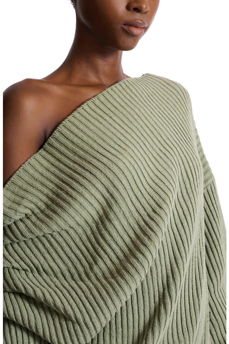 Draped asymmetrical jumper in ribbed silk knit, Alternate, color, green