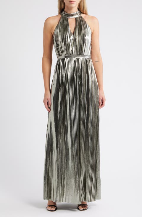 Metallic Pleated Sleeveless Dress