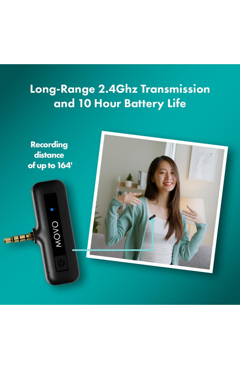 MOVO Wireless Mini 2.4GHz Wireless Lavalier Microphone for DSLR and Mirrorless Cameras, Alternate, color, Black