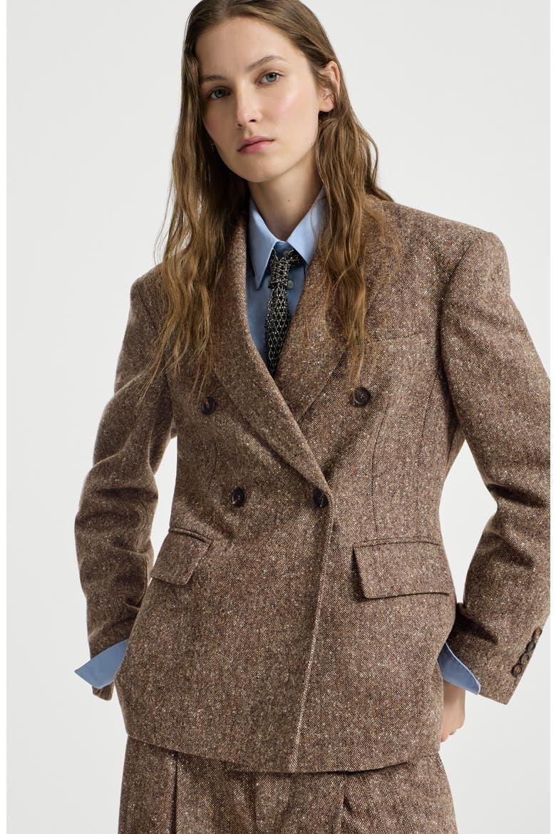 Virgin wool donegal blazer with monili, Alternate, color, Light Brown