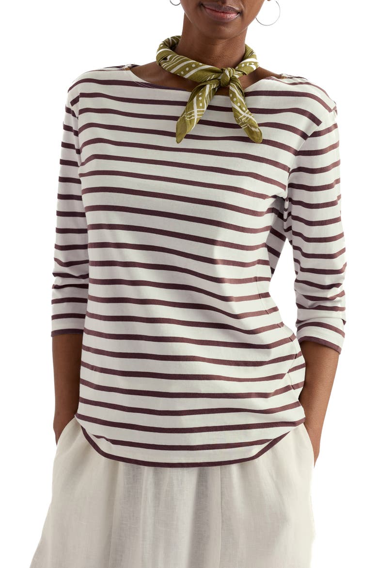 Sailor Stripe Three Quarter Sleeve Organic Cotton T-Shirt, Main, color, BRETON CACAO