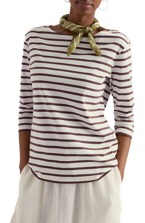 Sailor Stripe Three Quarter Sleeve Organic Cotton T-Shirt