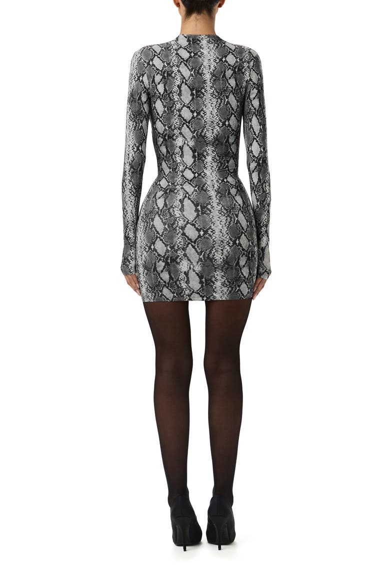 Print Long Sleeve Body-Con Minidress, Alternate, color, GREY SNAKESKIN