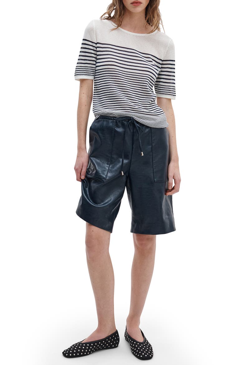 Daisy Stripe Short Sleeve Cotton Blend Sweater, Alternate, color, WHITE