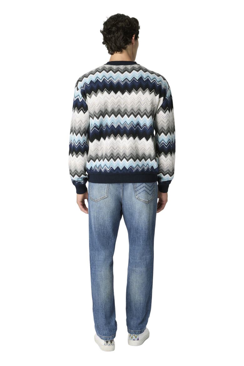 Crew Neck Sweater With Flame Zigzag Pattern, Alternate, color, Black & Blue