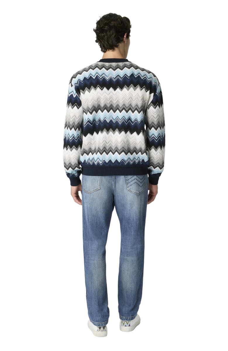 Missoni Crew Neck Sweater With Flame Zigzag Pattern, Alternate, color, Black & Blue