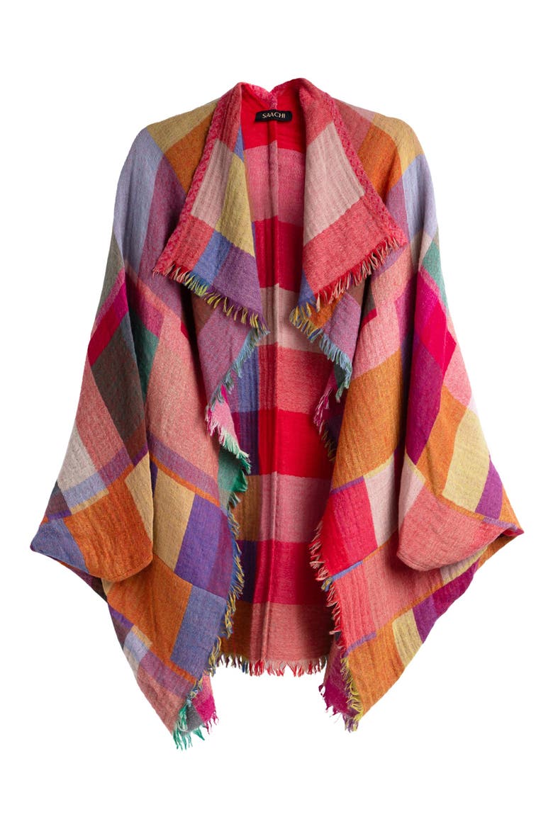 Rainbow Plaid Wool Ruana, Alternate, color, YELLOW MULTI