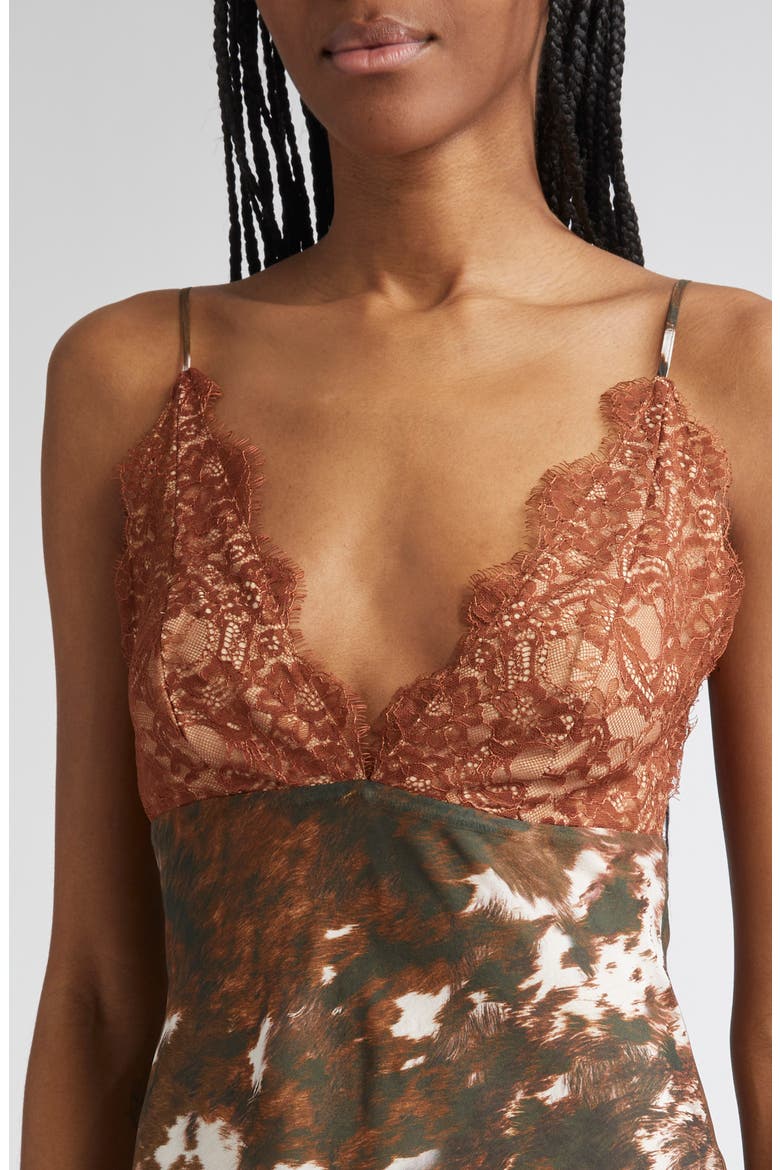 Susanna Lace Bust Silk Slipdress, Alternate, color, MULTI COW PRINT