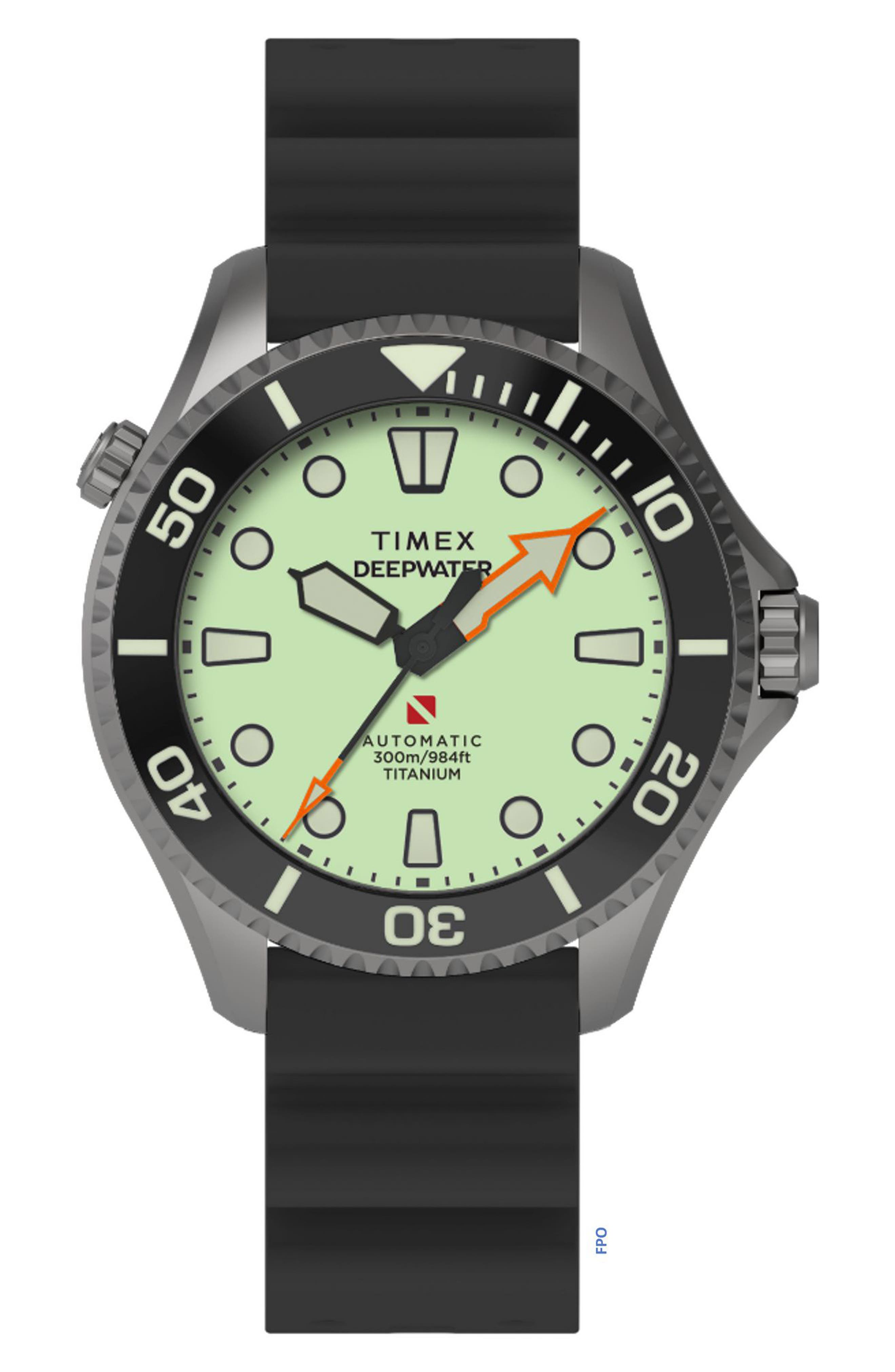 Timex® Deepwater Meridian 300 HEV Automatic Titanium Rubber Strap Watch ...