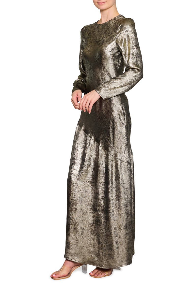 MELLODAY Metallic Long Sleeve Bias-Cut Maxi Dress, Alternate, color, 