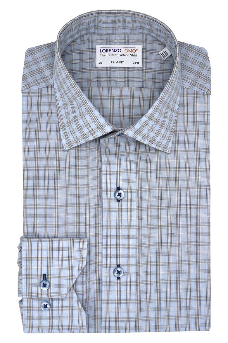 Trim Fit Long Sleeve Perfect Button Front Dress Shirt, Main, color, LIGHT BLUE/ TAN