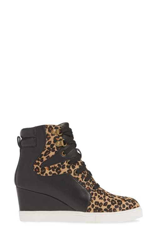 Linea Paolo Fleur Wedge Sneaker In Black Leather/calf Hair
