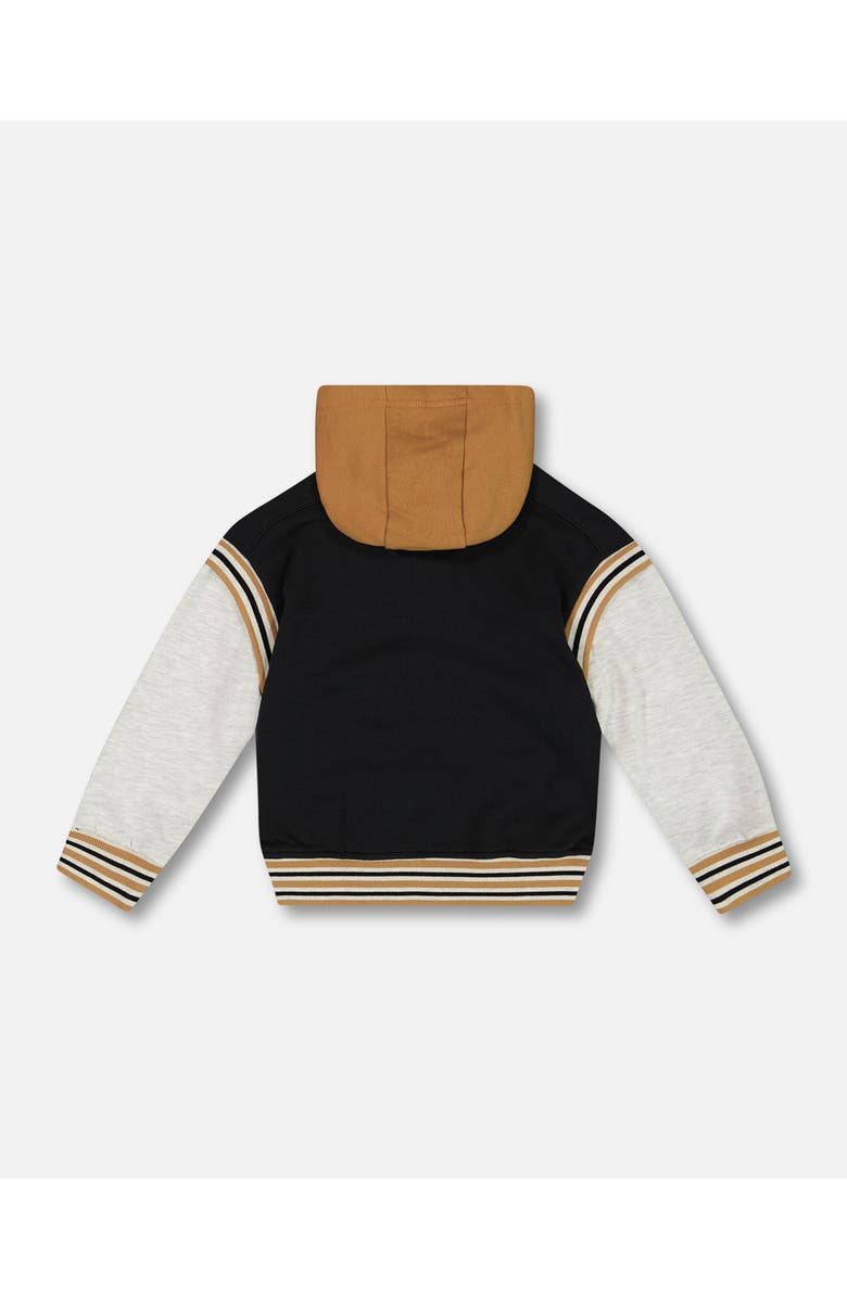 Deux par Deux Little Boy's Full Zip Hooded Fleece Black And Beige, Alternate, color, 