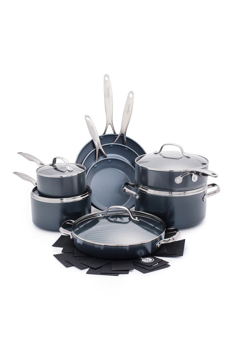 Valencia Pro 13-Piece Hard Anodized Aluminum Ceramic Nonstick Cookware Set, Main, color, BLACK