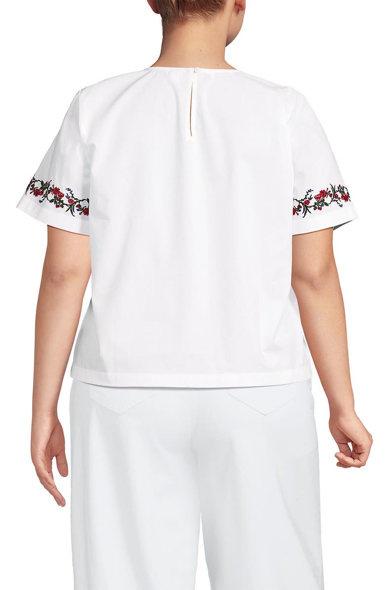 Lands' End Poplin Eyelet Back Tie Shirt, Alternate, color, Cherry Border/White