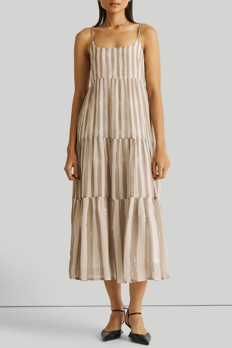 Strappy Tiered Maxi Dress, Alternate, color, Beige Striped
