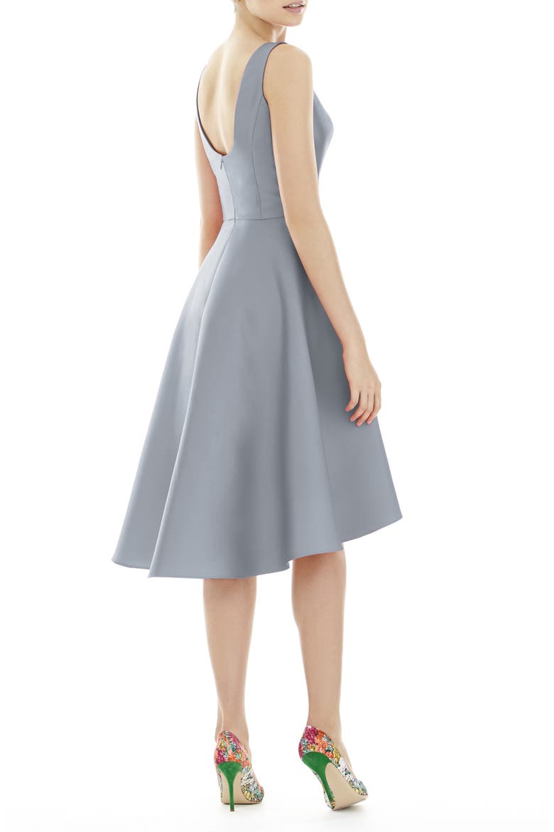 COCKTAIL LENGTH SLEEVELESS SAT, Alternate, color, PLATINUM