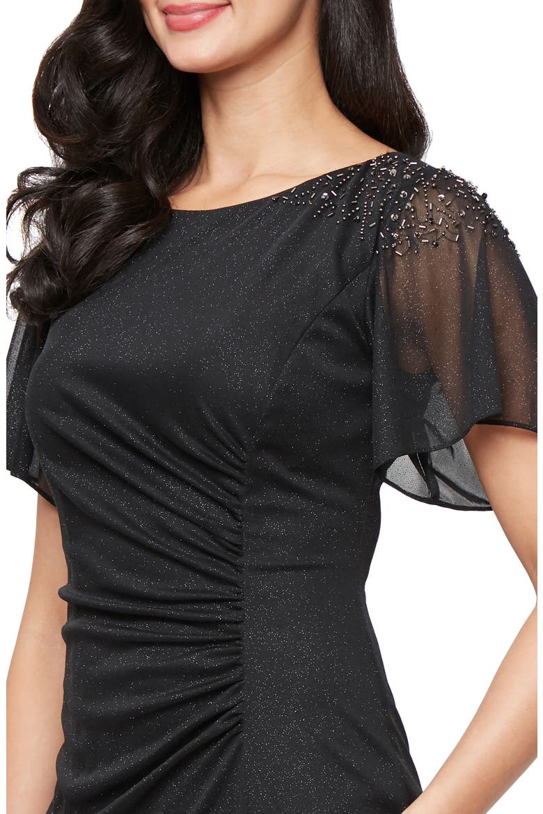 Sparkle Embellished Shoulder Gown, Alternate, color, BLACK