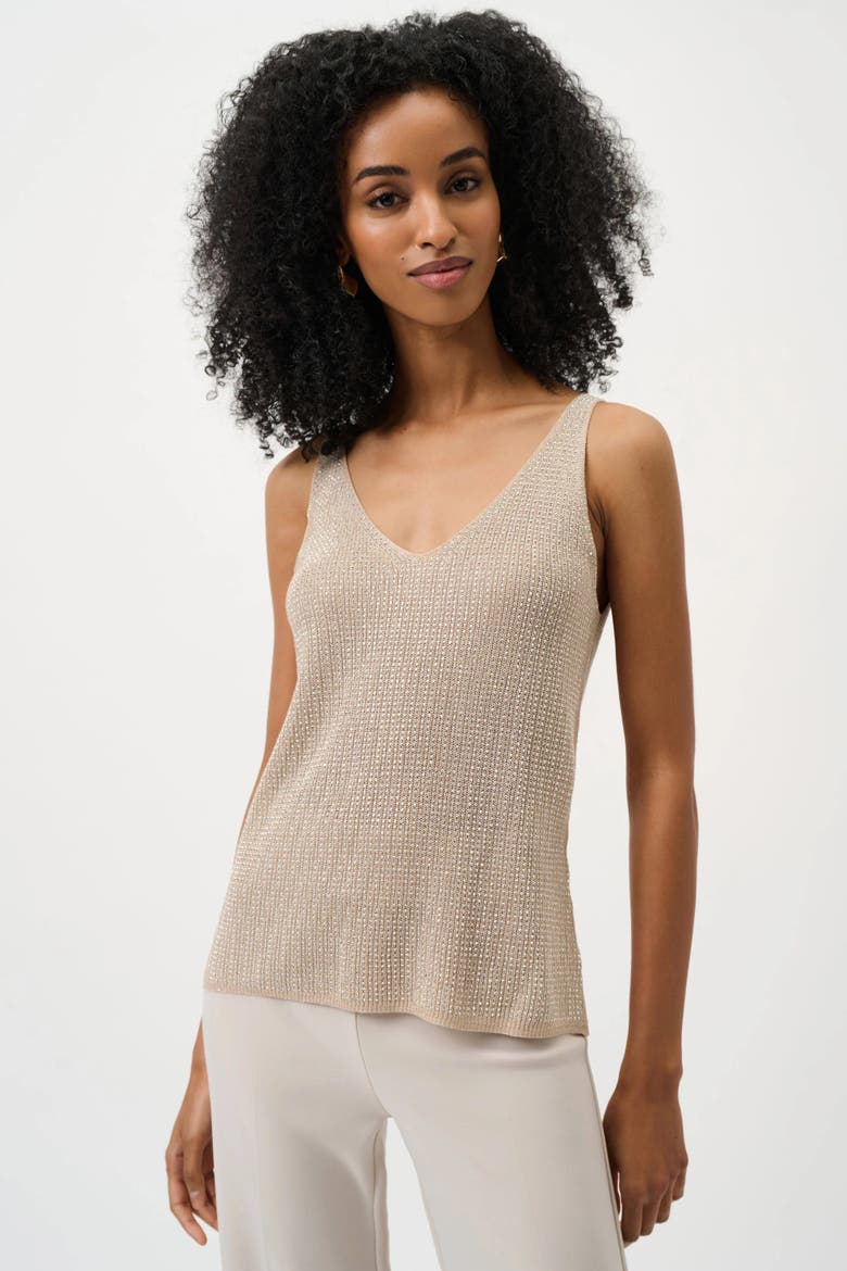 Metallic Knitted Camisole with Rhinestones, Main, color, Champagne