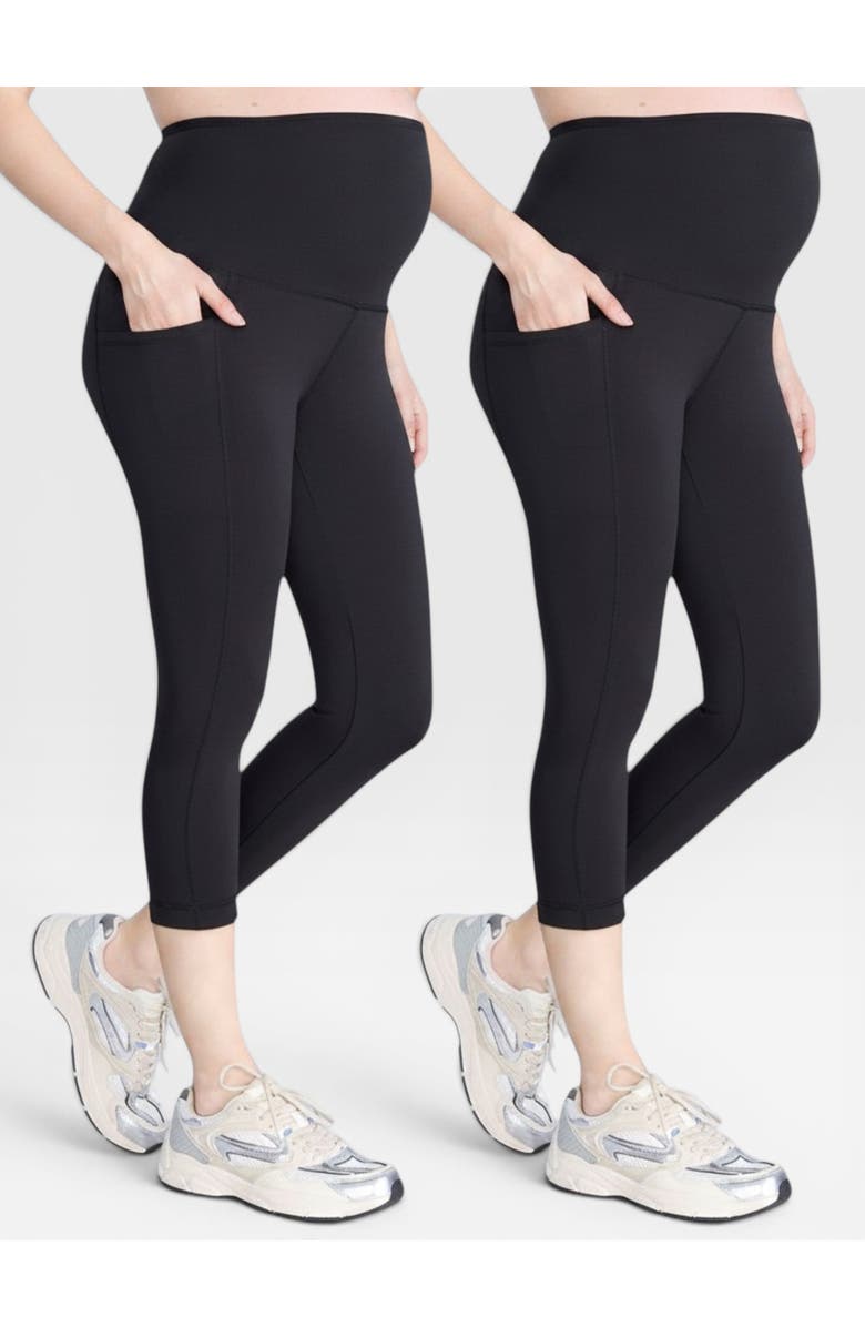 MOTHERHOOD MATERNITY High Waist Over the Belly Active Pocket Crop Legging, Main, color, Black