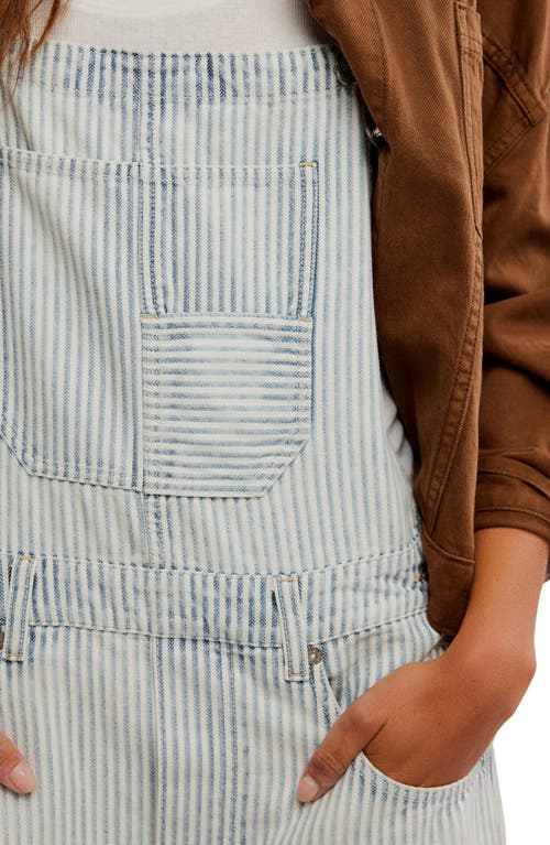 Free People Good Luck Stripe Barrel Leg Overalls In Indigo Railroad
