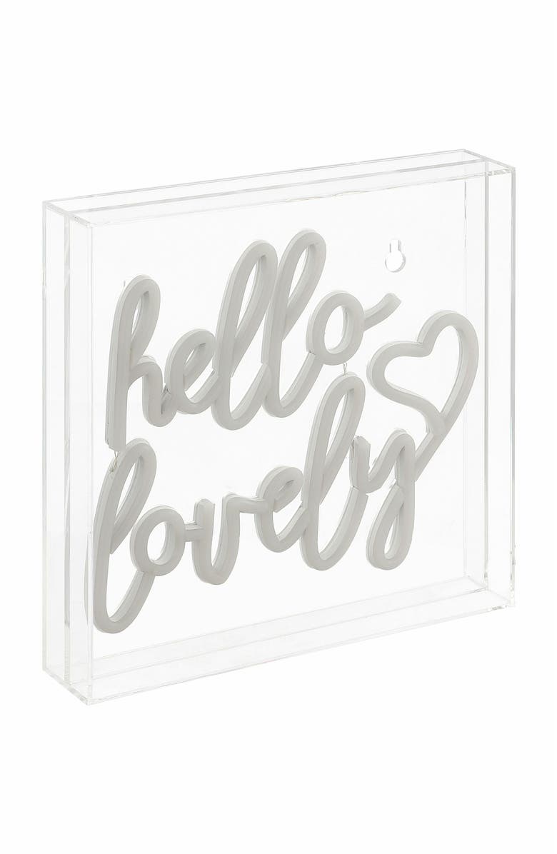 JONATHAN Y Hello Square Contemporary Glam Acrylic Box USB Operated LED Neon Light, Alternate, color, Pink