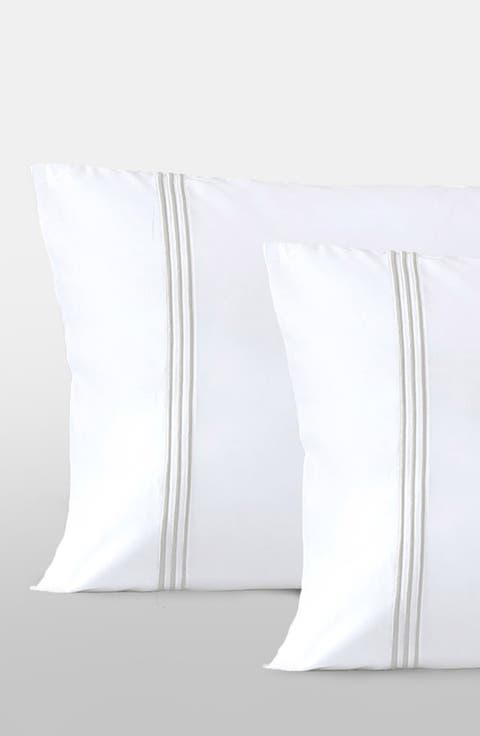 700 Thread Count 100% Certified Egyptian Cotton Sateen Bratta Embroidery Triple Luxe Sateen Pillowcase Set