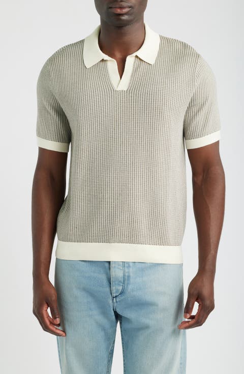 Johnny Collar Tuck Stitch Polo