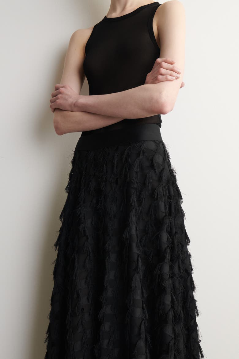 Jacquard-fringed Midi Skirt, Alternate, color, BLACK