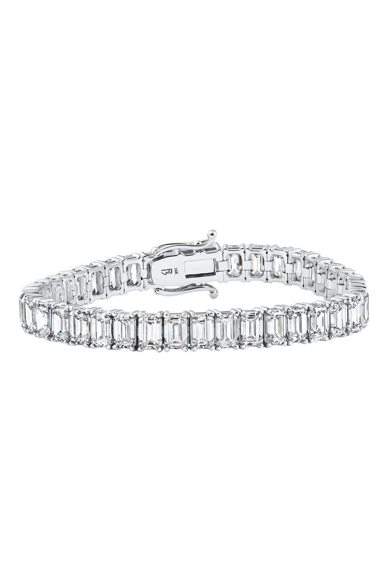 28Ct Emerald Diamond Tennis Bracelet 14k Gold 7" 17.5g Lab Grown, Alternate, color, 14k White Gold