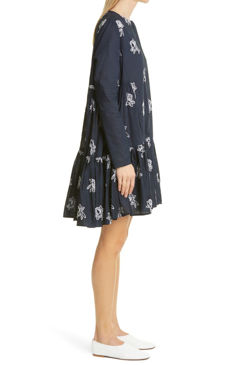 Caliza Embroidered Long Sleeve Dress, Alternate, color, NAVY/ WHITE